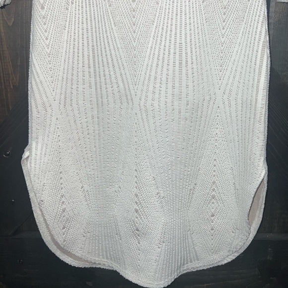 Codigo USA Vintage Dress L Cream 3/4 Sleeve Bodycon Stretch Eyelet Crochet Look - Picture 12 of 14